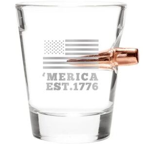 LUCKY SHOT .308 Bullet Embedded in Shot Glass 2 oz Bar Core Liquor Cabinet Drink